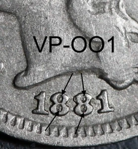 1881 THREE 3 CENT NICKEL -With REPUNCHED DATE 88/88 *VP-001* RPD - Picture 1 of 3