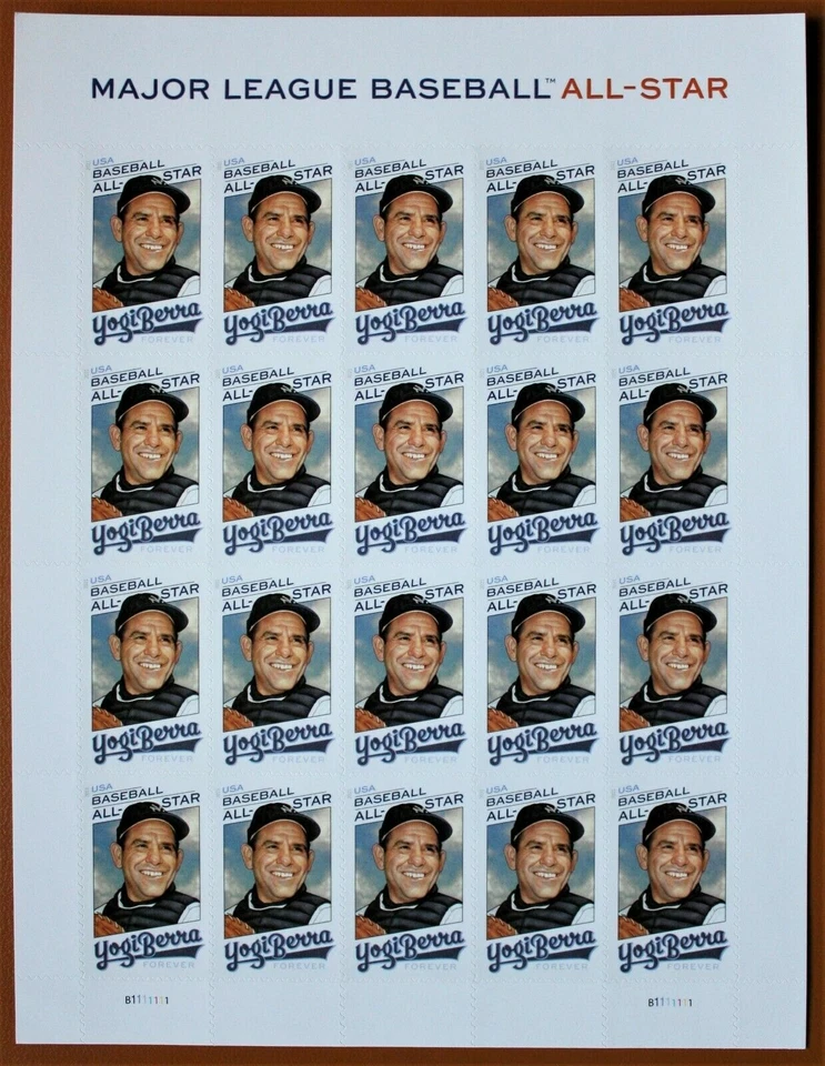 IMPERF YOGI BERRA WITHOUT DIE CUT 66C STAMP  SHEET OF 20   VERY FEW PRINTED - Image 1 of 1