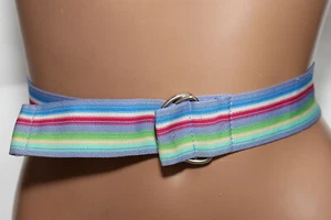 Women's Multicolor Striped Webbing/Ribbon Belt - D-Rings - SIZE M/L - 42" long - Picture 1 of 8