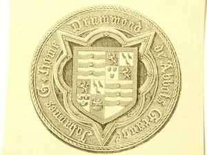 19thC Johannes G Home Drummond Abbots Grange Coat of Arms Bookplate  #BP34 - Picture 1 of 3