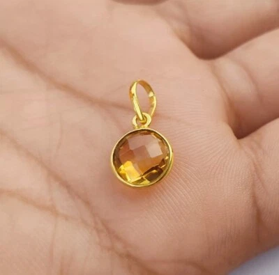 Natural Citrine Gold Charm Pendant -18k Gold Solid Gold Fill Handmade Necklace - Image 1 of 3