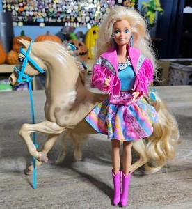 Vintage 1989 Western Fun Barbie Mattel & Palomino Pferd 80er Cowgirl - Bild 1 von 11