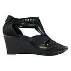 Earth Women's Size 7B Caraway Black Leather Suede Open Toe Wedge Heel Sandals