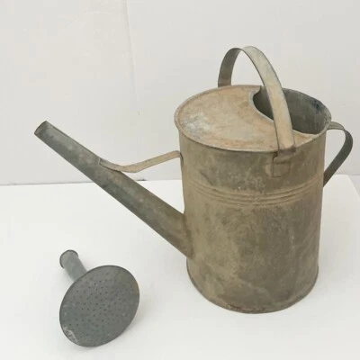 Vintage European Zinc Watering Can With Rose -Galvanised Metal Watering Can - C7 - Image 1 of 4