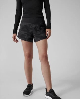 Athleta Run With It Reflective Printed 3.5” Shorts XL Black Camo - Image 1 of 4
