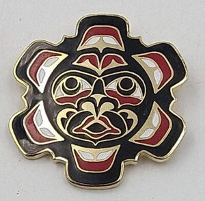 First Nation Haida Sun handmade Pacific NorthWest Coast 2" PIN RED - Picture 1 of 2