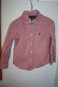RALPH LAUREN Boys Size 5 Red White Blue Check Long Sleeve Oxford Dress Shirt - Picture 1 of 3