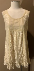 Weston Wear M Ecru Sleeveless Scoop Neck Coquette Boho Lace Tunic Top Dress - Picture 1 of 6