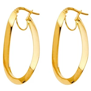 14K Yellow Gold Oval Hoop Earrings - Picture 1 of 4