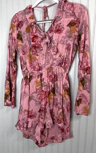 MOSSIMO Womens ROMPER S Boho Coastal Pink Floral V-Neck Tie Ruffle Sexy - Picture 1 of 13