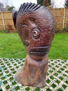 Vintage California Artist John Reinstra Driftwood Sculpture Carved Wood 1999 17" - Picture 1 of 11