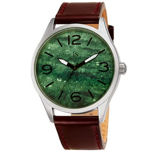 Men's Joshua & Son's JX144GN Quartz Green Marble Dial Brown Leather Strap Watch - Picture 1 of 4