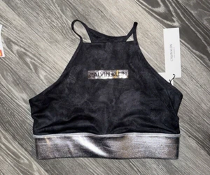 Calvin Klein Woman Sports Bra New Tags Black Silver Size Medium - Picture 1 of 9