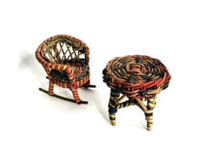 Dollhouse Miniature Rattan Wicker Furniture Rocker Chair Table Multicolored - Picture 1 of 15