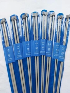 KNITTING NEEDLES SINGLE ENDED 35 CM ALUMINIUM NEEDLES FOR YARN WOOL ALL SIZES - Picture 1 of 8