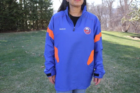 New York Islanders jacket sweatshirt Mens L Blue Quarter Zip Hockey NHL Skate Cover