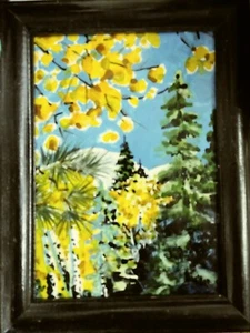 5 x 7 Pintura Original Crílica de Agua de Pat Wiles Enmarcada Colorado Otoño Escénico - Imagen 1 de 1