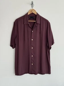 Allsaints “Venice” Short Sleeve Shirt Plain Maroon Plumb Ramskull Large/relaxed - Picture 1 of 13