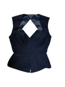 Black Halo Structured Peplum Sleeveless Blouse Top Open Back Size 2 - Picture 1 of 7