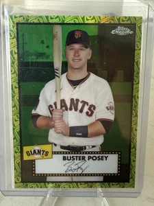 2021 Topps Chrome Platinum BUSTER POSEY Green & Yellow Refractor #’d/99 #210 ⭐️ - Picture 1 of 2