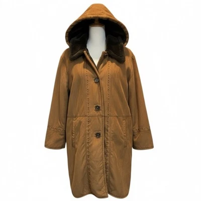 Big Chill Brown Faux Suede Coat Womens Size 2X Faux Fur Lining Removable Hood - Image 1 of 4