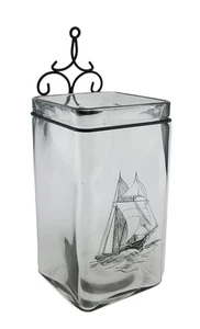 Scratch & Dent Sailboat On Glass Square Shaped Table or Wall Vase 16 Inch - Picture 1 of 3