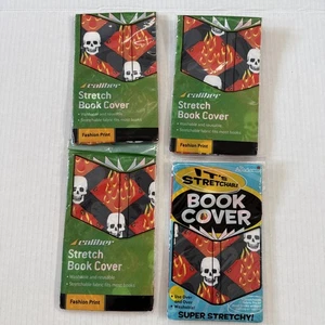 4 Stretchy Skull & Flames Book Covers Fits Most Books W/O Cutting or Taping - Picture 1 of 2
