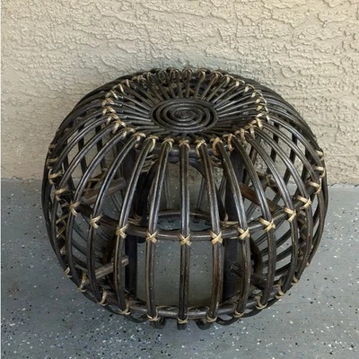 Vintage Franco Albini Mid Century 50s 60s Ottoman Foot Stool Rattan Brown - Image 1 of 4