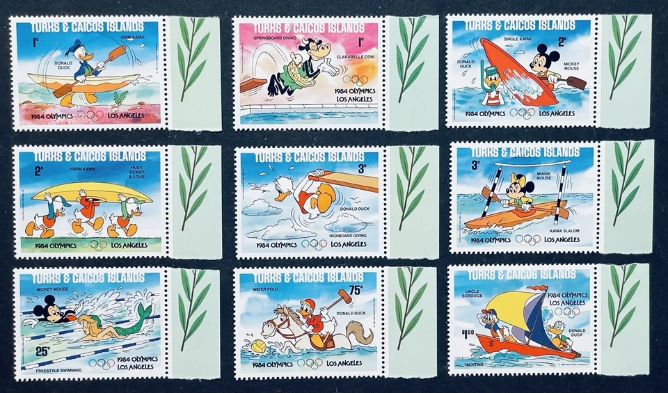 JUEGO DE SELLOS CON ANILLOS DE TURCOS Y CAICOS MNH 1984 LOS ANGELES OLÍMPICOS DE VERANO DE DISNEY Foto 1 de 1
