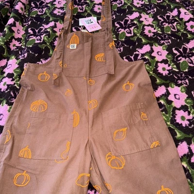 NWT Lucy & Yak brown orange pumpkin gourd Cotton Dungarees overalls UK 12 US 8 - Image 1 of 4
