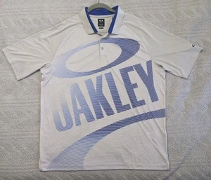 Oakley Polo Shirt Mens 2XL Blue Gray Breathable Golf Spell Out Big Logo - Picture 1 of 7