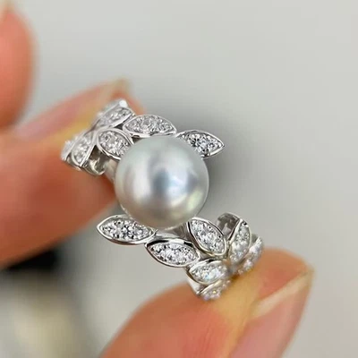 encantador anillo de perlas grises redondas de 7-8 mm South Sear 925s (sp) Foto 1 de 3