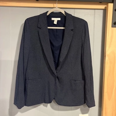 Chaqueta Blazer Chico’s Talla 2 Grande Azul Marino Lunares Costera Oficina Ropa de Trabajo Preppy Foto 1 de 4