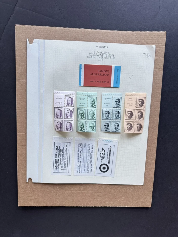 Australian Stamp Booklet in Exhibit Page (12) 1968 SG#SB44 +Famous Australians - Image 1 of 1