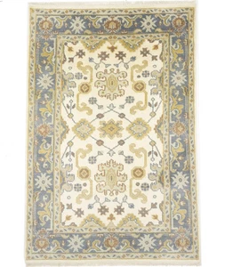 Cream4X6 Hand-Knotted Floral Oushak Chobi Rug Oriental Bathroom Decor Carpet - Picture 1 of 13