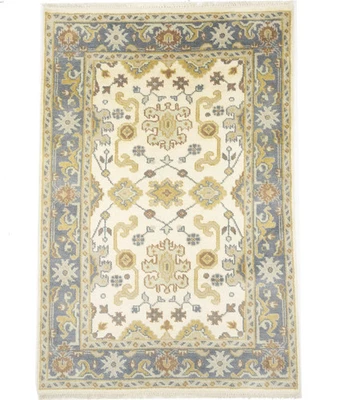 Cream4X6 Hand-Knotted Floral Oushak Chobi Rug Oriental Bathroom Decor Carpet - Image 1 of 4