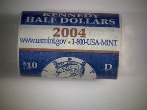 2004-D Kennedy Half Dollar 20-Coin Roll BU (Mint Wrapped), head-head roll - Picture 1 of 4