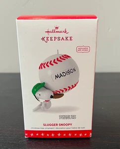 2016 Hallmark Keepsake Ornament Slugger Snoopy Peanuts Baseball Customizable - Picture 1 of 8