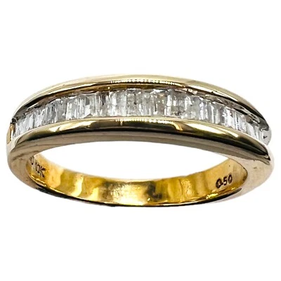 10k Yellow Gold Diamond Baguette Wedding Band 3.40 Grams Size 7.25 - Image 1 of 4
