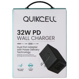 Quikcell 32W Dual Port (USB-C & USB-A) PD Wall Charger - Black - Picture 1 of 3