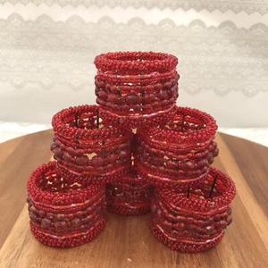 Breaded Napkin Rings 6pc Christmas Setting Red Napkin Rings  - Picture 1 of 6