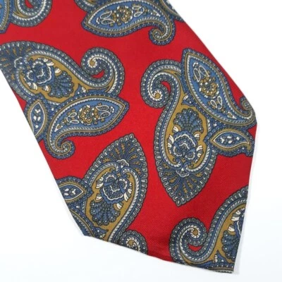 Corbata Claybrooke Hecha a Mano Para Hombre Paisley Seda Cuello Vintage Rojo Azul Dorado Foto 1 de 4