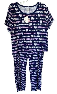 Sanrio Hello Kitty Juego de Pijama 2 Piezas Mujer 1X Azul Blanco Rosa Nuevo Foto 1 de 4