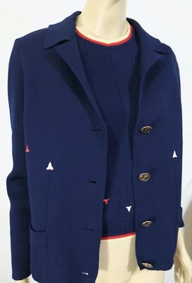 Vintage 60s Gina Paoli Italy Rockabilly Mod Nautical Wool  Sweater Jacket Set L - Image 1 of 4