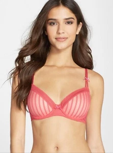 Betsey Johnson Stocking Stripe Bra "Fiesta" & Pink 30DD $48 - Picture 1 of 9