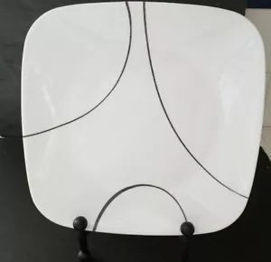 Corelle Square "Simple Lines" Dinner Plate(s) 10.5” White Black Vitrelle. - Picture 1 of 3