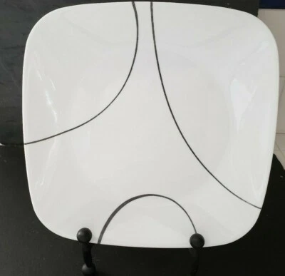 Corelle Square "Simple Lines" 9" Luncheon Plate  White Black Vitrelle. - Image 1 of 3