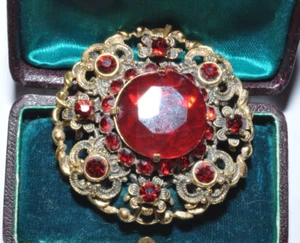 BELLISSIMO CIONDOLO VINTAGE ART DECO FIORE IN FILIGRANA CON PIETRE ROSSO BRILLANTE - Foto 1 di 4