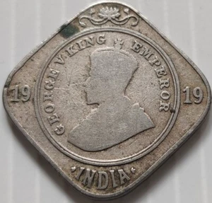 British India, 2 Anna, George V, 1919, Calcutta Mint, VF, Copper-Nickel (B-737) - Picture 1 of 2