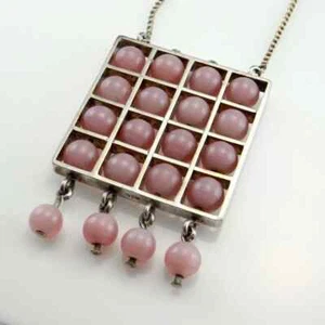 1960s 1970s Pink Glass 835 Silver Handmade Pendant Necklace, oFFER! - Bild 1 von 6